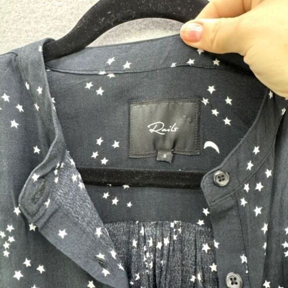 Rails Womens Black White Jolie Moons & Star Galaxy Smocked Mini Dress Small - Picture 7 of 13